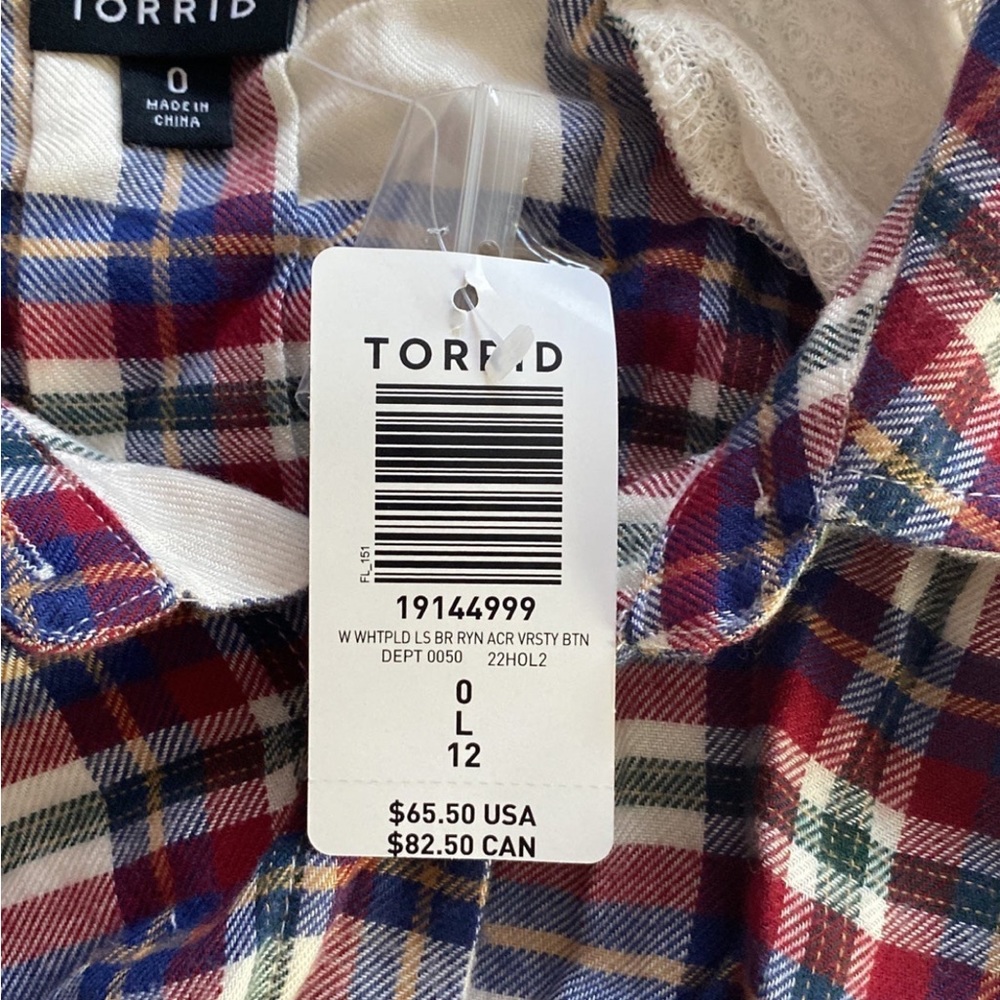 NWT Torrid cream button  up plaid long sleeve top size large - Picture 6 of 10